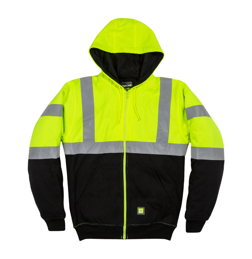 None HVF023 Men's Hi-Vis Class 3 Color Block Full-Zip Hooded Sweatshirt