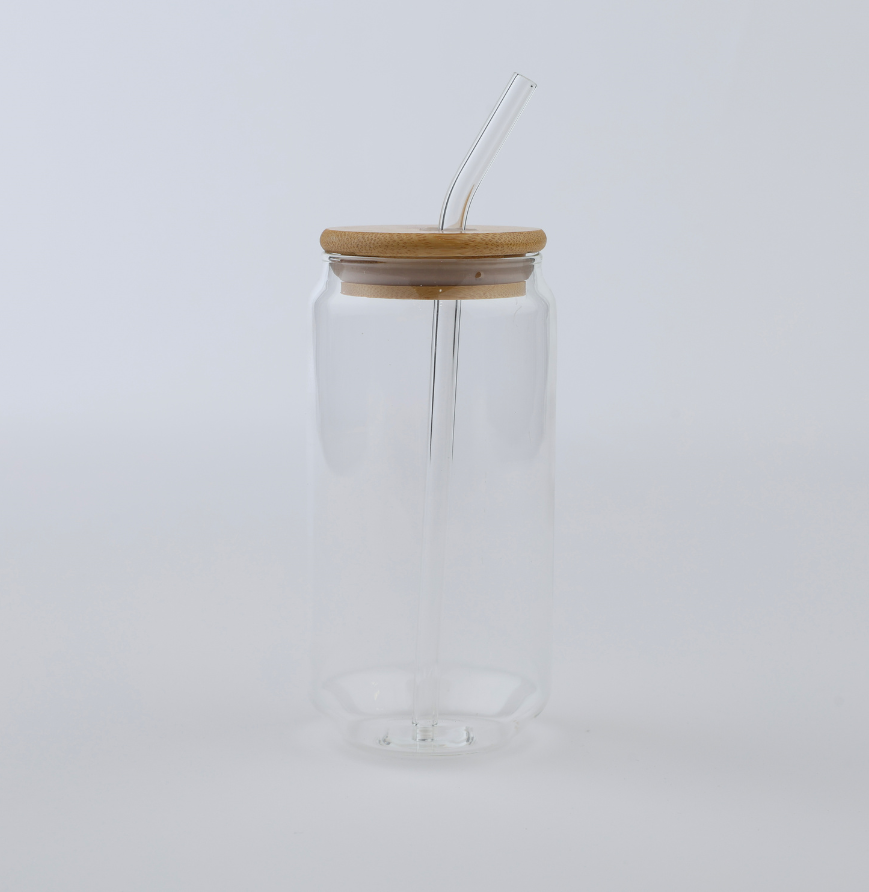 None GLASSCUP 16 oz. Glass Cup with Bamboo Lid and Straw