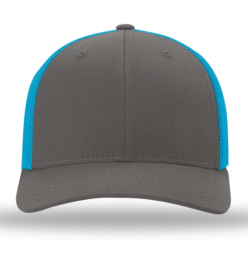 Richardson 110 Fitted Trucker with R-Flex - Charcoal/ Neon Blue - L/XL