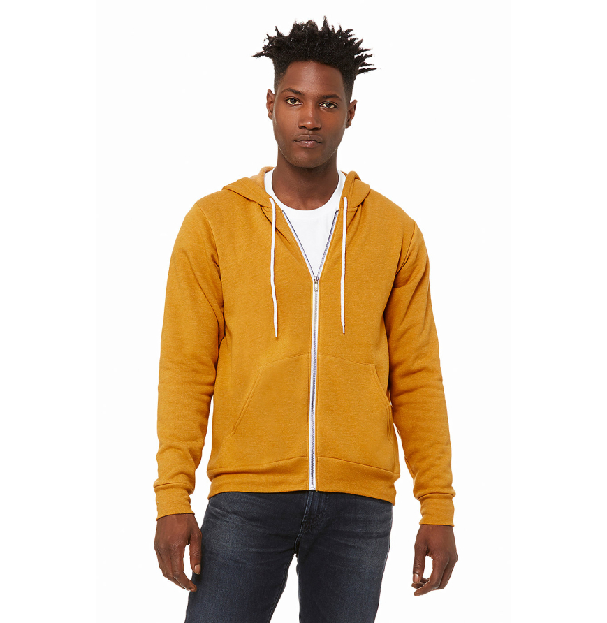 Unisex Poly-Cotton Fleece Full-Zip Hooded Sweatshirt XS YELLOW