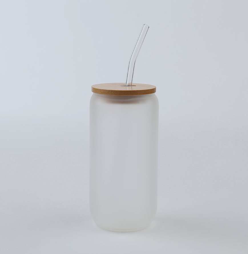 None FROSTEDGLASSCUP 16 oz. Frosted Glass Cup with Bamboo Lid and Straw