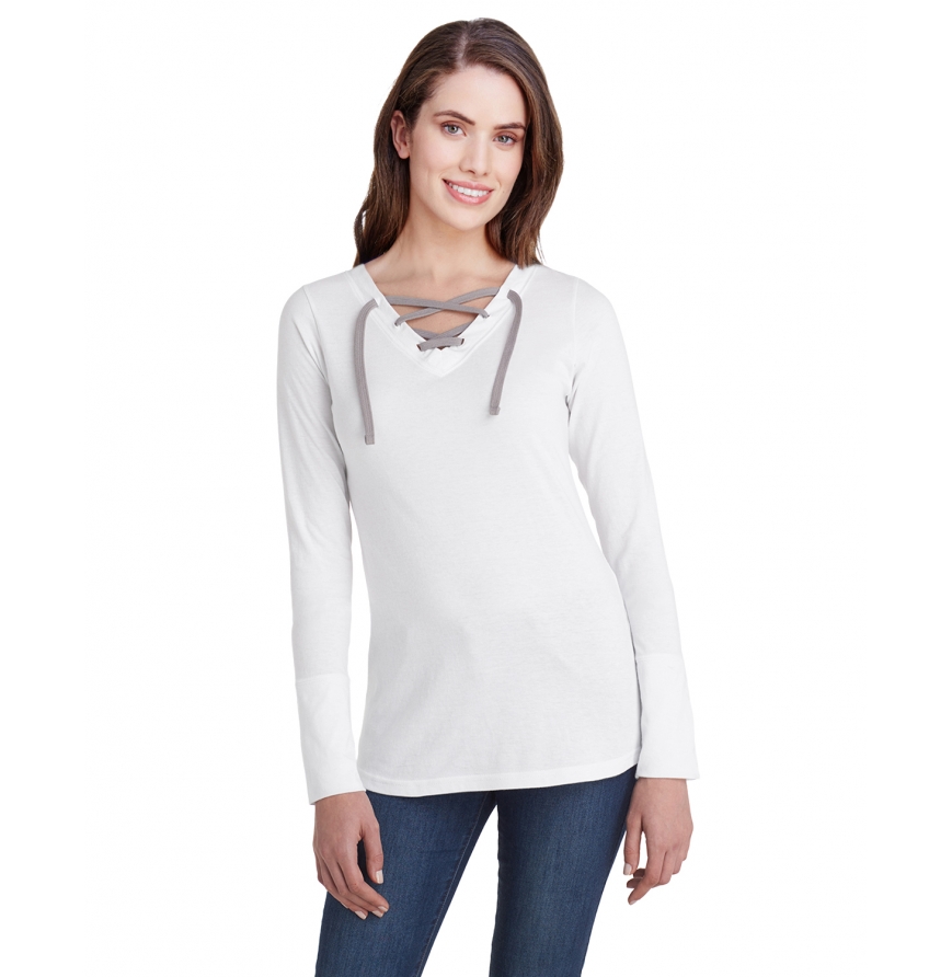 Women's Long Sleeve Fine Jersey Lace-Up T-Shirt-LA3538