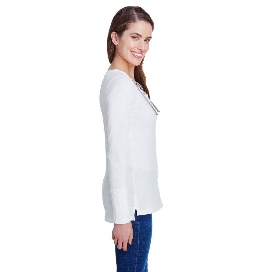 LAT LA3538 Women's Long Sleeve Fine Jersey Lace-Up T-Shirt