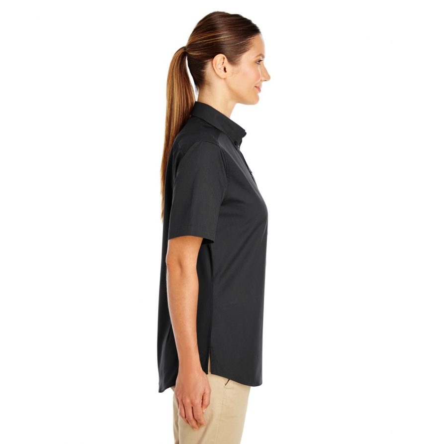 Harriton M582W Women's Foundation 100% Cotton Short-Sleeve Twill Shirt with Teflon