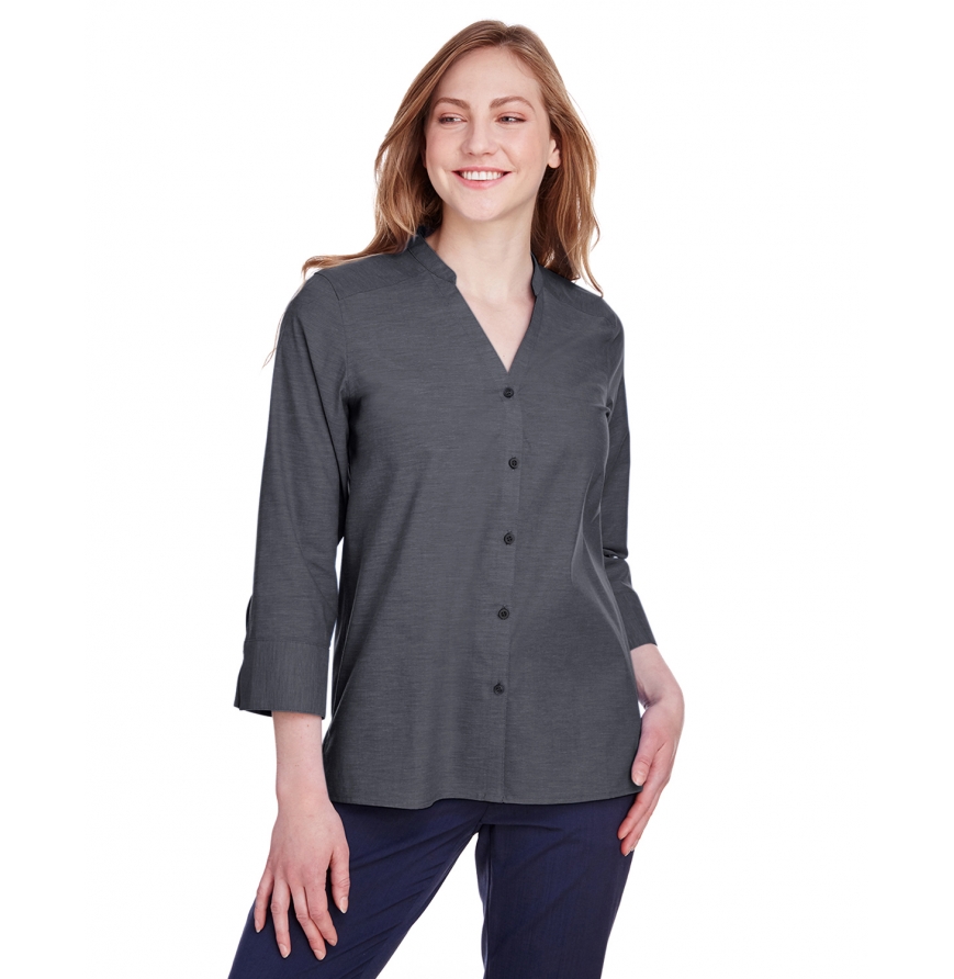 Women's Crown Collection Stretch Pinpoint Chambray 34 Sleeve Blouse