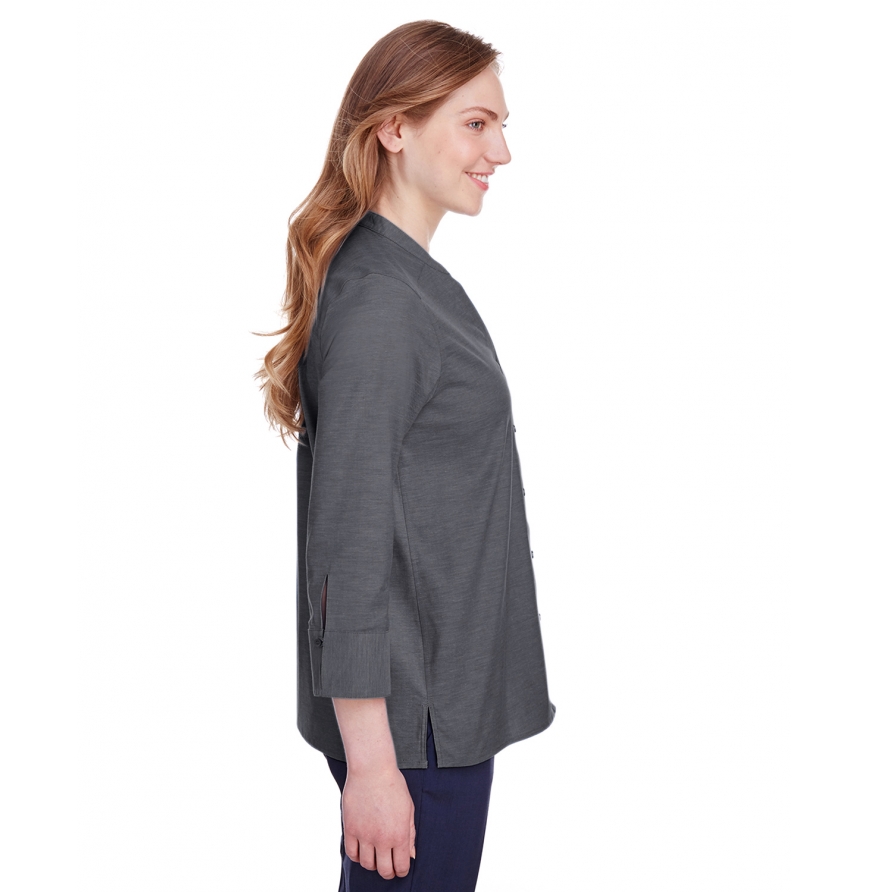 Harvard Square DG562W Women's Crown Collection Stretch Pinpoint Chambray 34 Sleeve Blouse