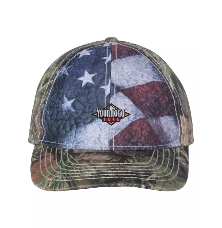 Outdoor Camo Cap with Flag Sublimated Front Panels