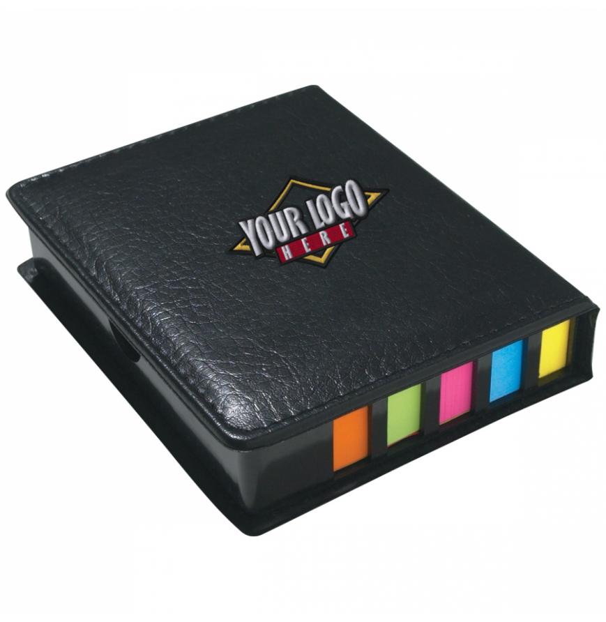 Square Leather Look Case Of Sticky Notes With Calendar Pen