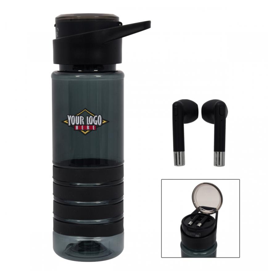 24 Oz Tritan Banded Gripper Bottle With Wireless Earbuds