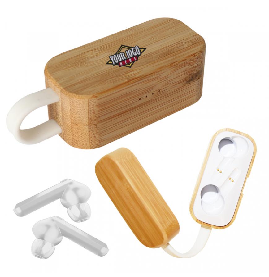 TWS Earbuds In Bamboo Charging Case
