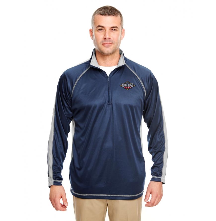 UltraClub Adult Cool  Dry Sport Quarter-Zip Pullover with Side and Sleeve Panels