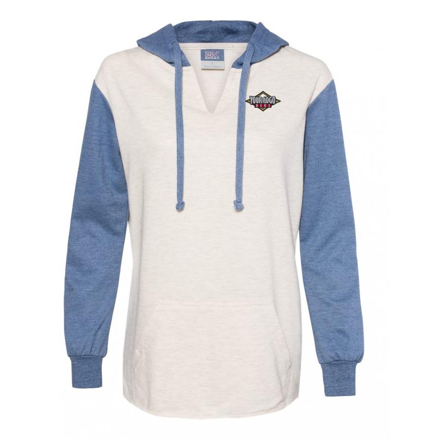 MV Sport Womens French Terry Hooded Pullover with Colorblocked Sleeves