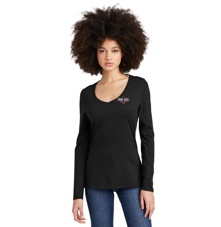 District Womens Perfect Tri Long Sleeve V-Neck Tee