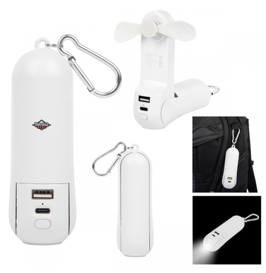 Rechargeable Power Bank With Fan  Flashlight
