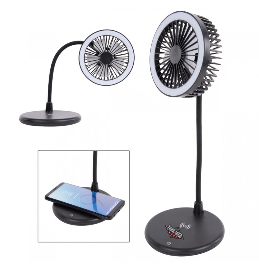 Desktop Fan With Ring Light  Wireless Charger