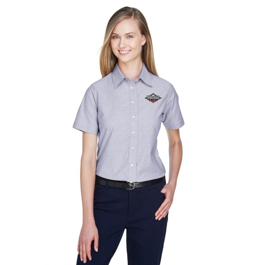 Harriton Ladies Short-Sleeve Oxford with Stain-Release