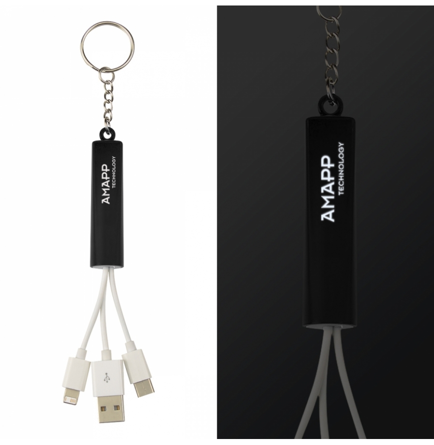 3 In 1 Light Up Charging Cables On Key Ring