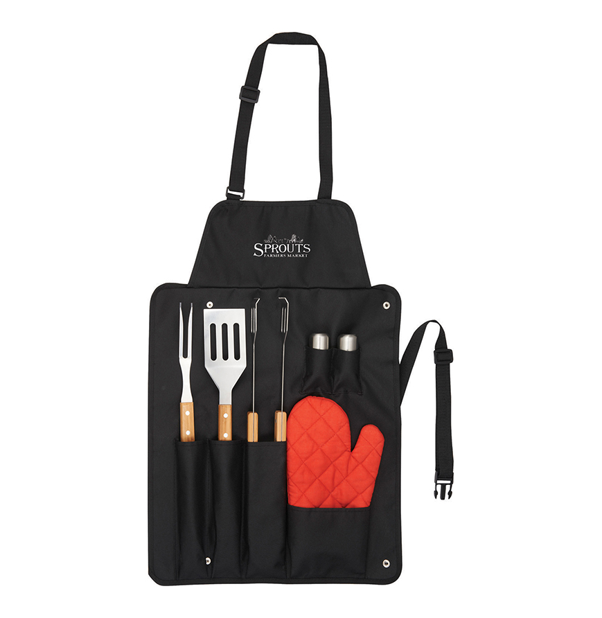 BBQ Now Apron and 7 Piece BBQ Set