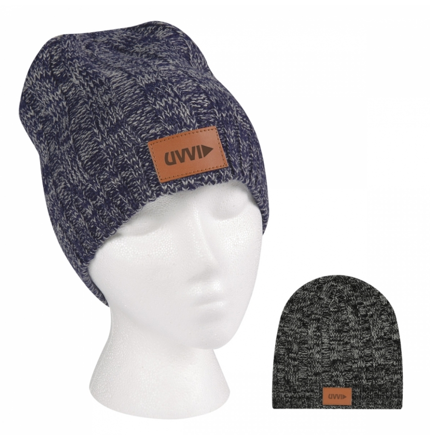 Knit Beanie With Leatherette Patch