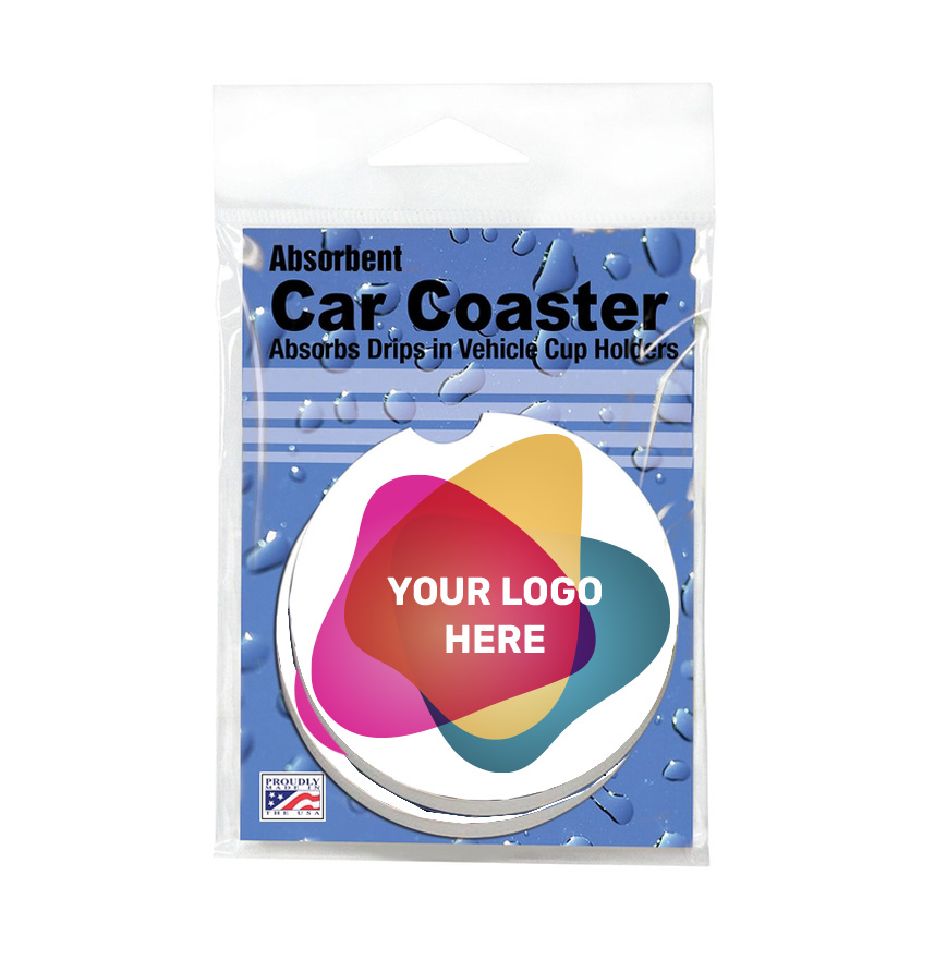 Two Absorbent Stoneware Car Coaster in Poly Bag