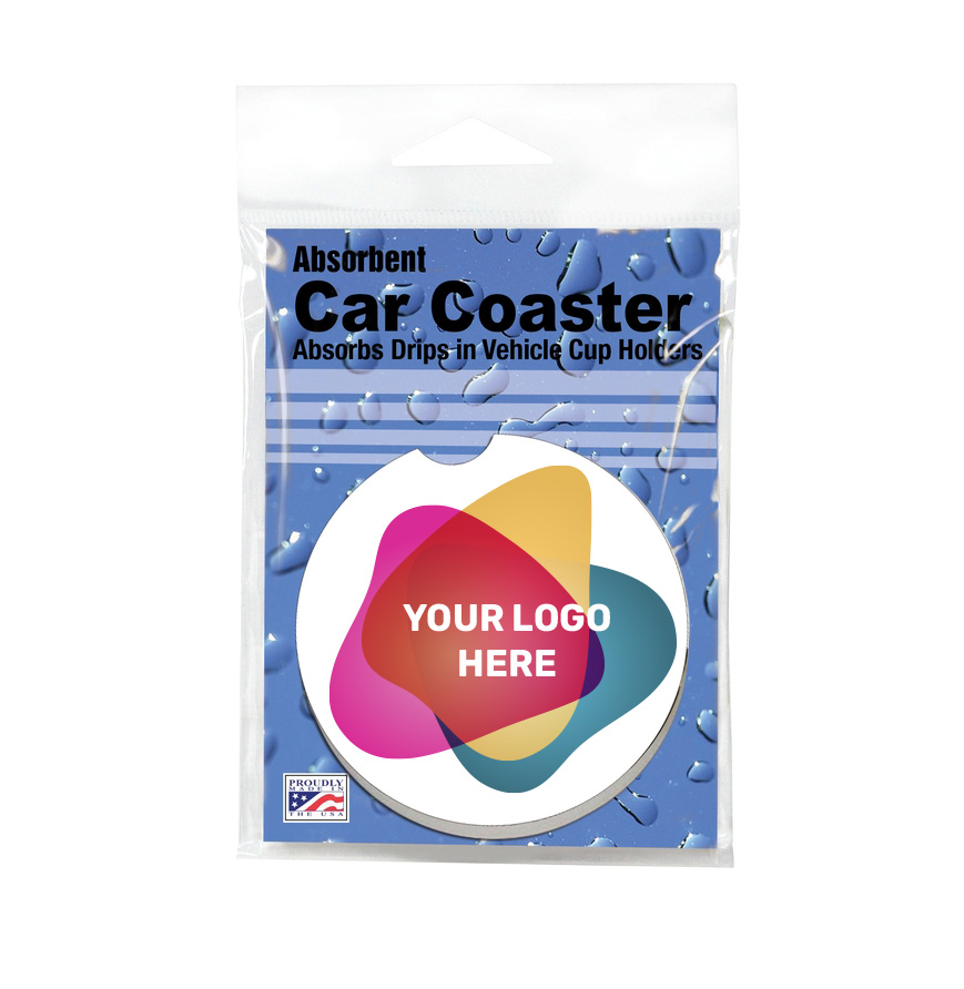 Single Absorbent Stoneware Car Coaster in Poly Bag