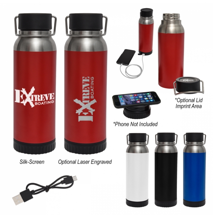 22 Oz Carter Stainless Steel Bottle With Wireless Charger And Power Bank