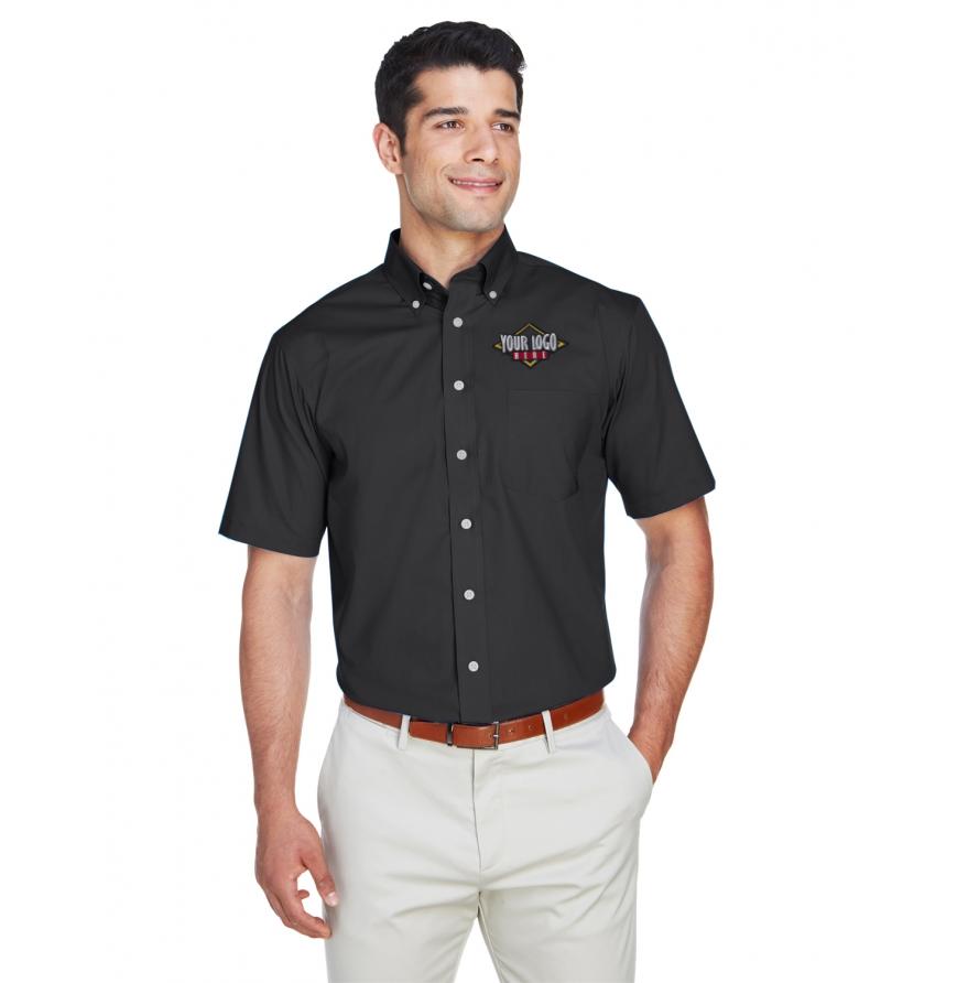 Mens Crown Woven Collection SolidBroadcloth Short-Sleeve Shirt