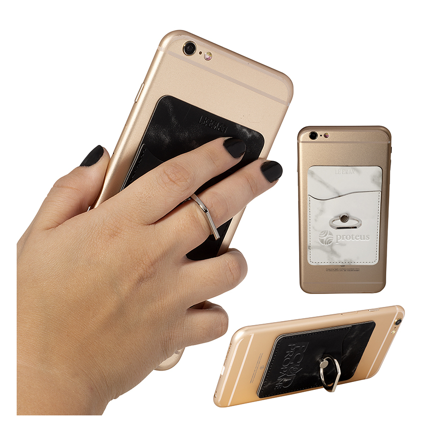 Leeman Marble Card Holder with Metal Ring Phone Stand