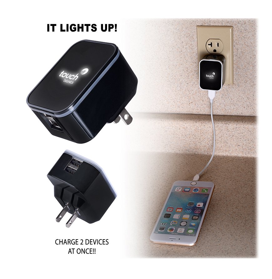 Light-Up-Your-Logo Duo USB Wall Charger
