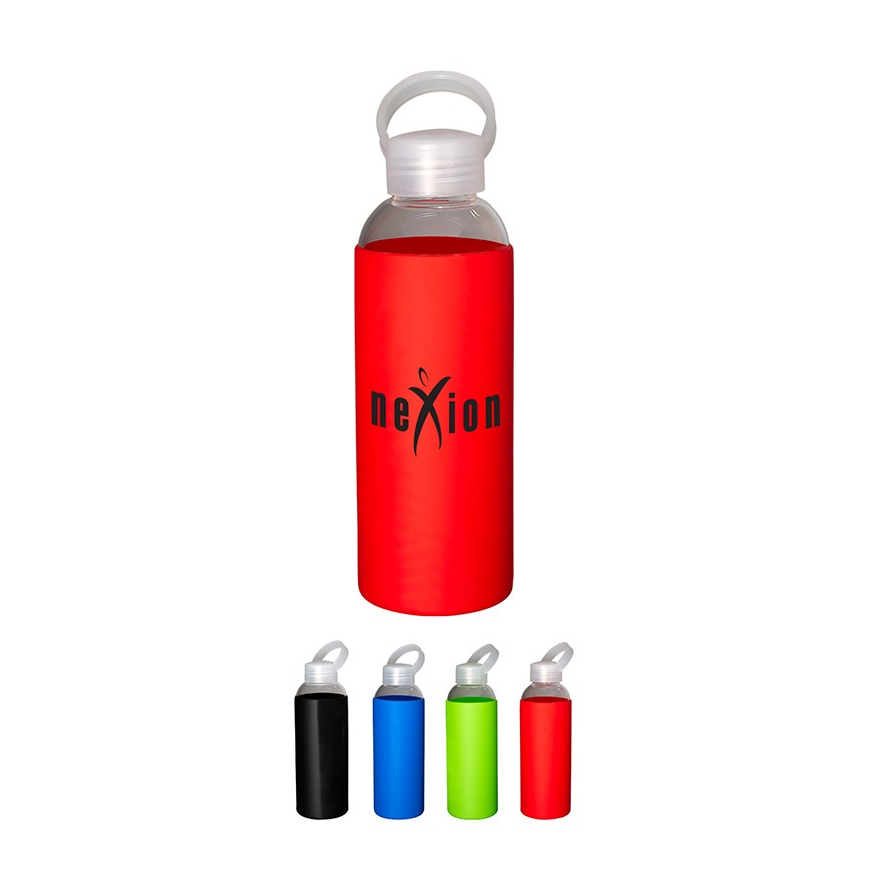 18 oz Glass Bottle with Color Silicone Sleeve