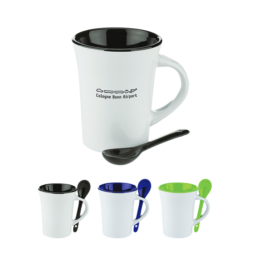 10 oz Two-Tone Ceramic Mug with Matching Spoon