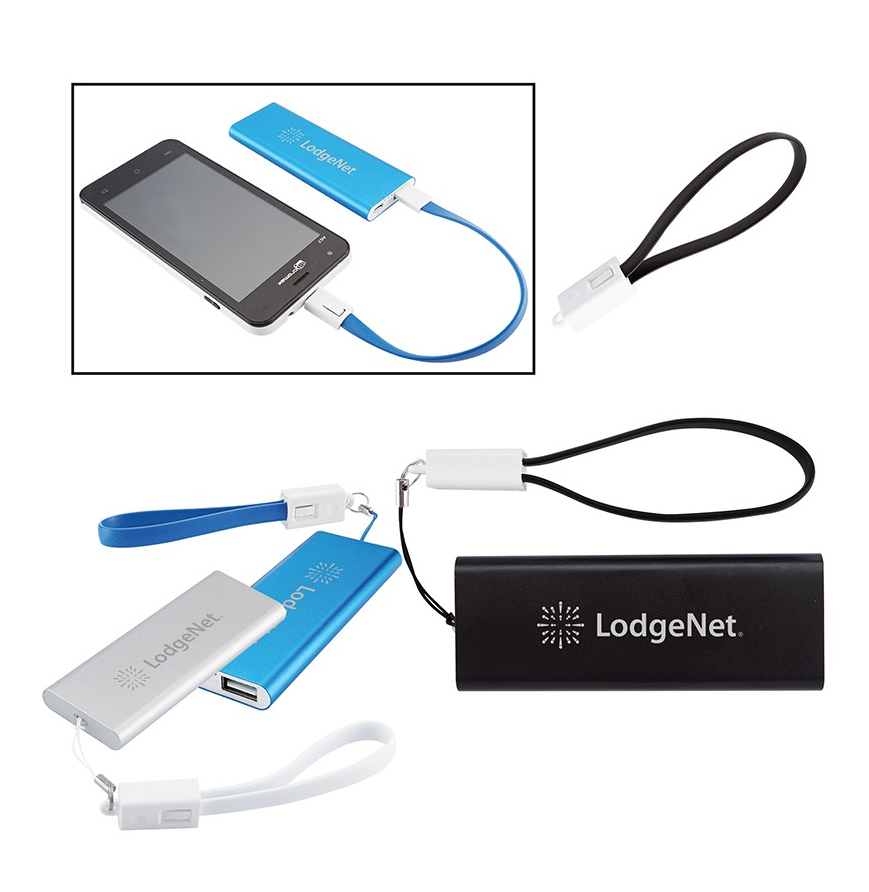 Slim Aluminum Power Bank Charger with Micro USB Cable Wrist Strap - UL Certified