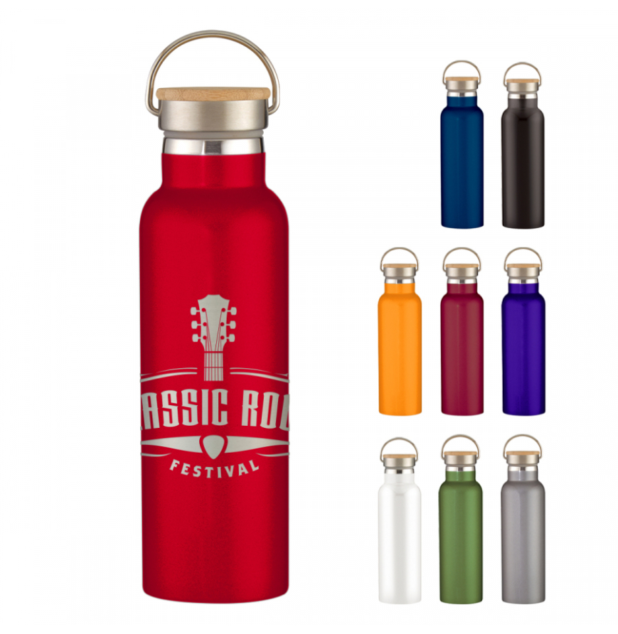 21 Oz Full Laser Tipton Stainless Steel Bottle With Bamboo Lid