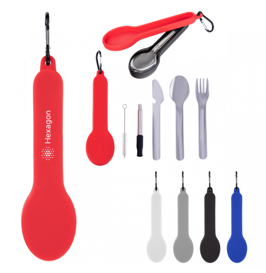 Travel Utensil Set With Silicone Holder