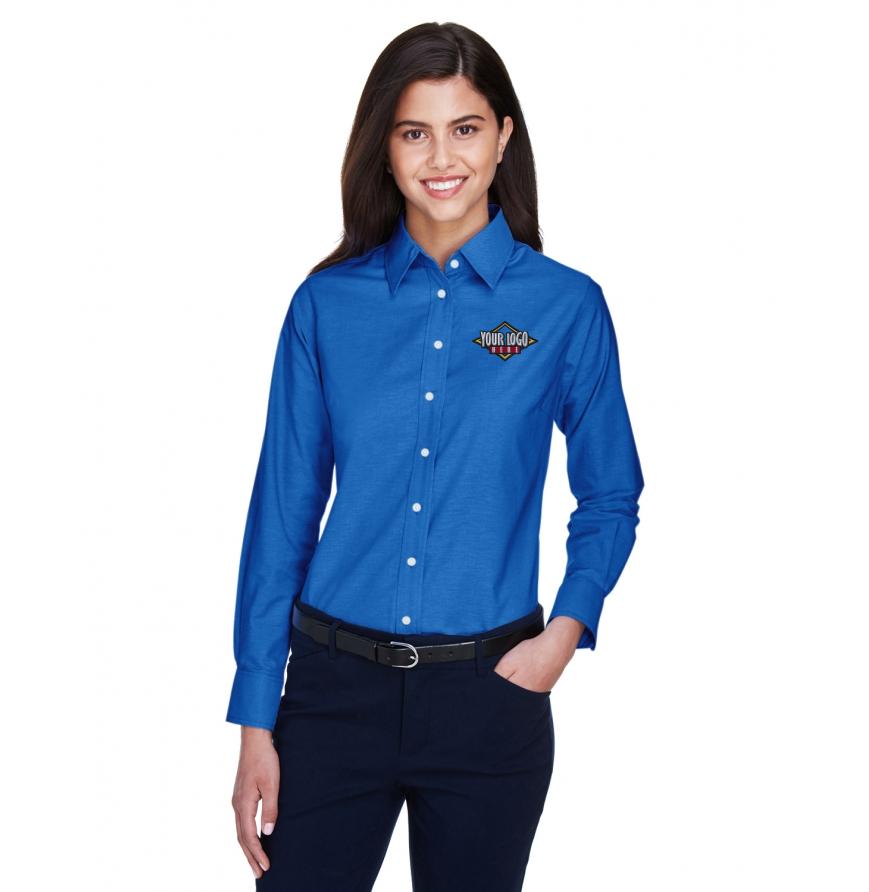 Harriton Ladies Long-Sleeve Oxford with Stain-Release