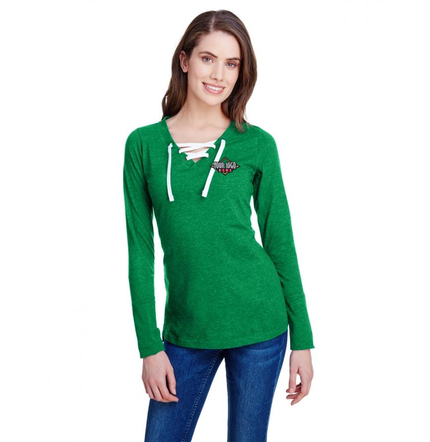 LAT Ladies Long Sleeve Fine Jersey Lace-Up T-Shirt