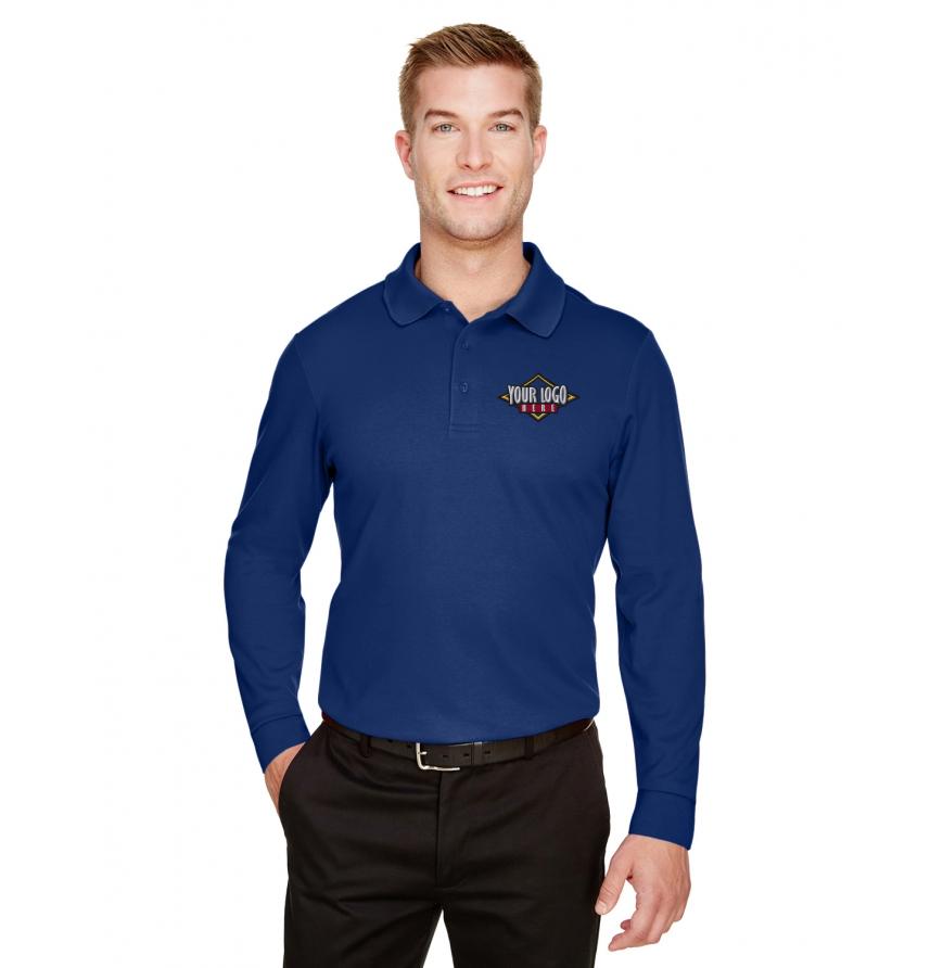 CrownLux Performance Mens Plaited Long Sleeve Polo