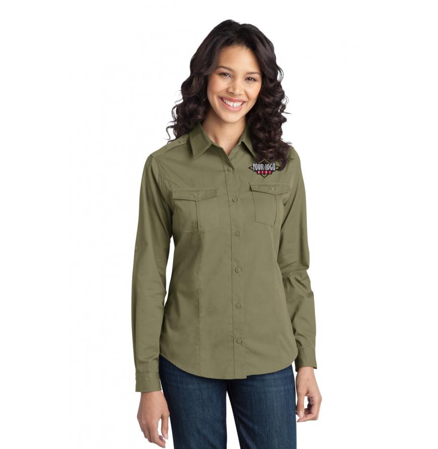 DISCONTINUED Port Authority Ladies Stain-Release Roll Sleeve Twill Shirt